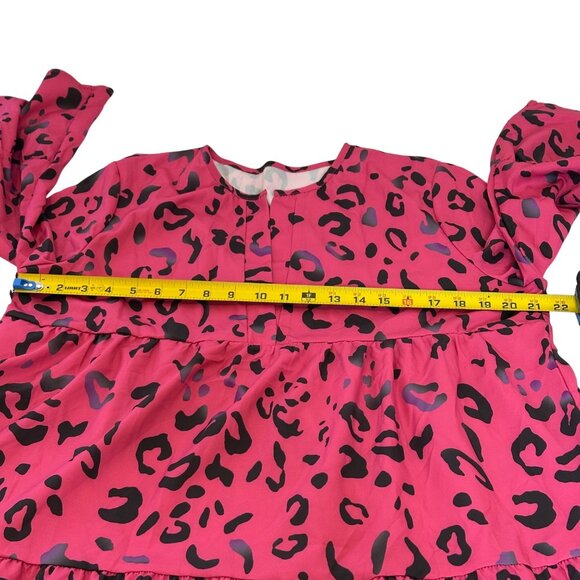 Pink Leopard Maxi Dress XL Long Sleeve Tiered Flowing Boho Style Office Work - Picture 12 of 16